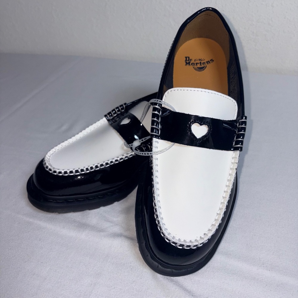 Dr. Martens Penton Heart Loafers 9 Black White Patent Leather Cutout air wair